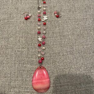 Mixed pearl and stone necklace and matching earrings